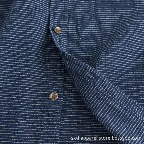 Durable Men's Long Sleeve Slub Striped Casual Shirt